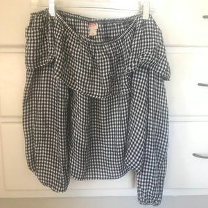 Strapless Ruffle Checkered Bloouse